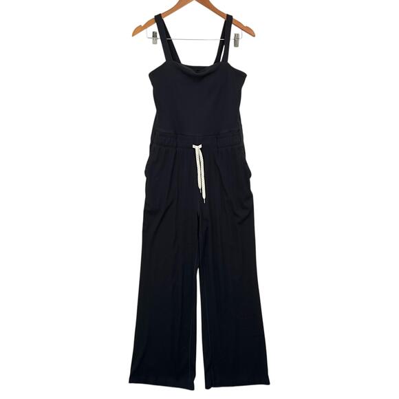 Vuori Pants - Vuori Mudra Pose Jumpsuit Womens Medium Black Ribbed Wide Leg Sleeveless